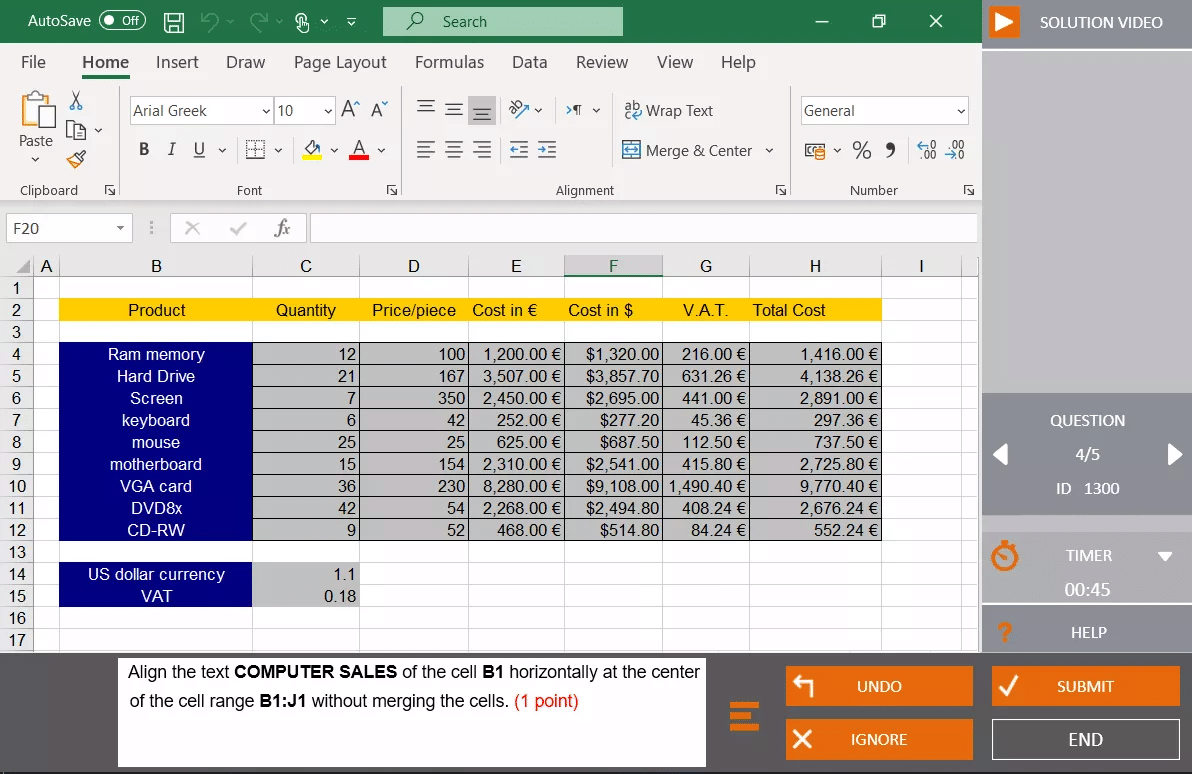 Excel Interactive Spreadsheet