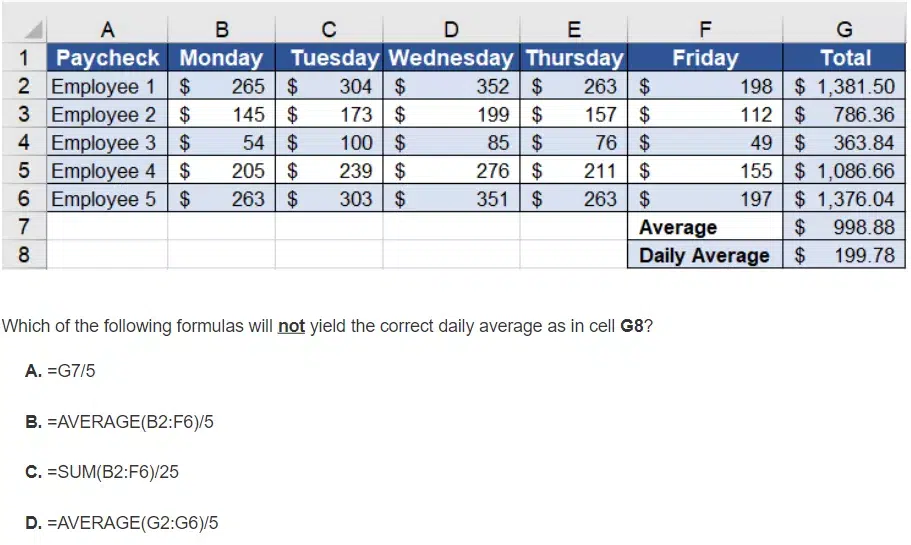 Free Excel Assessment Test sample question