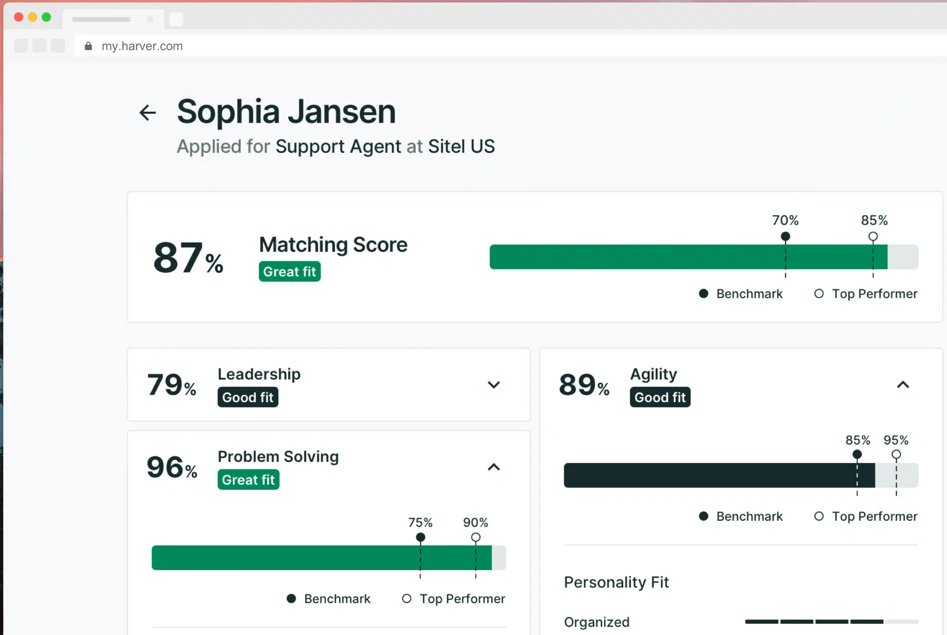 harver matching profile sample