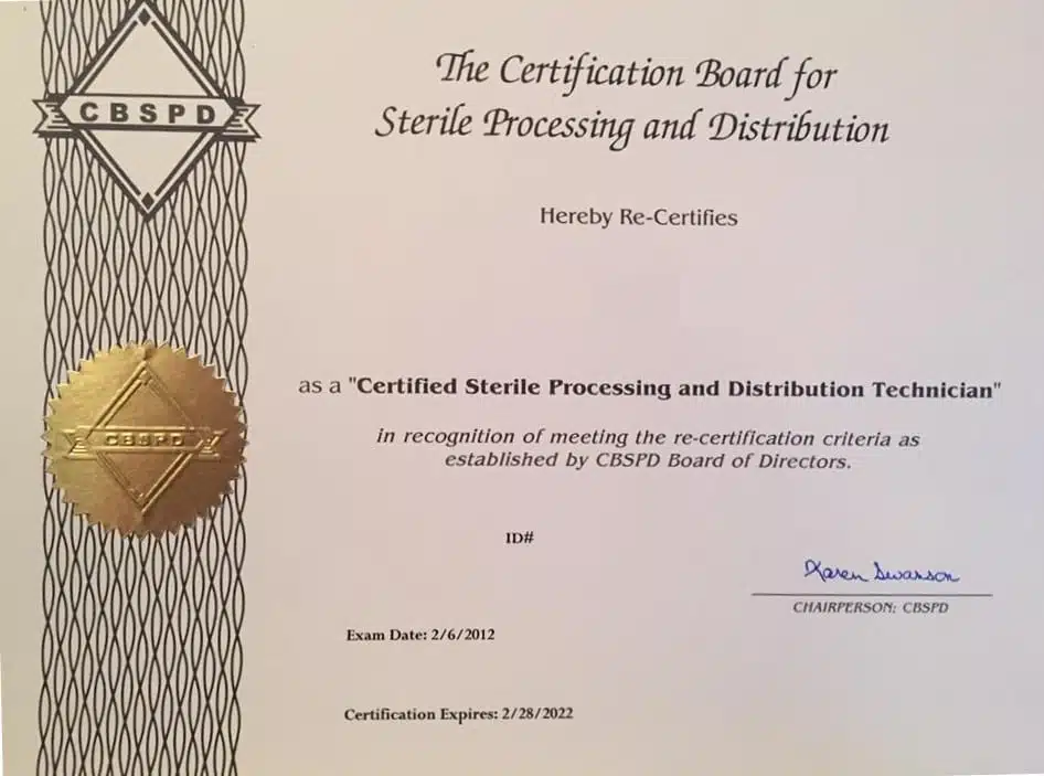 CBSPD CSPDT Sample Certification