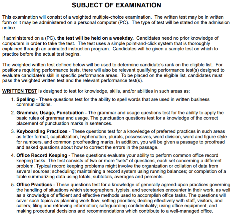 Civil Service Subject of Examination